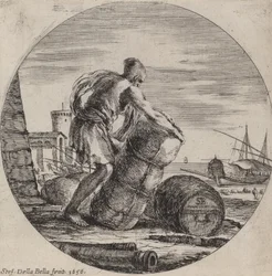 Galeislaaf die de lading van een schip sleept