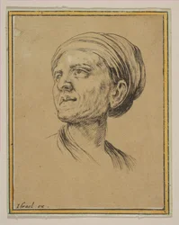 Hoofd van een vrouw in driekwartaanzicht, uit Diverse hoofden en figuren, 1650