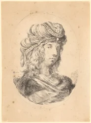 Jonge man met tulband, in driekwartprofiel naar rechts