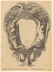Cartouche met nimfen