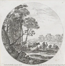 Landschap met kudde en Korinthisch kapiteel