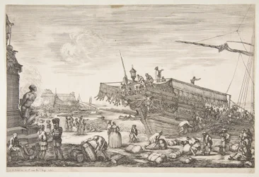 Laden van een galei, uit Zichten van de haven van Livorno, 1654-55