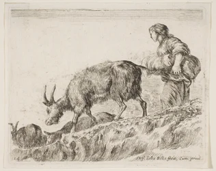 Plaat 14: herderin die geiten hoedt, uit Diverse dieren Diversi animali, ca. 1641