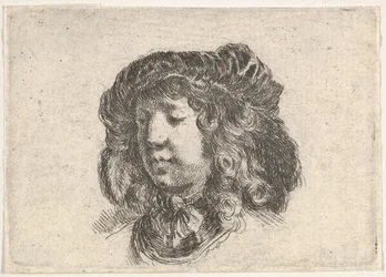 Hoofd van een jonge man in een met veren versierde pet, ca. 1646