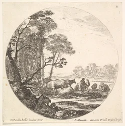 Plaat 4: een Korinthisch kapiteel op de grond naar links op de voorgrond, een monument, ca. 1643-48