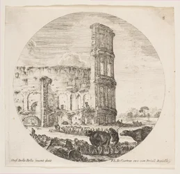 Plaat 8: het Colosseum, twee kuddes worden naar het amfitheater geleid op de voorgrond, ca. 1646