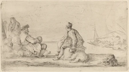 Zeelieden Zittend op een Oever