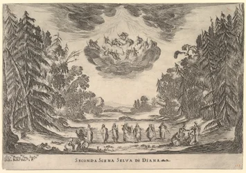 Tweede scène, in het bos van Diana, uit Het huwelijk van de goden Le nozze degli Dei, 1637