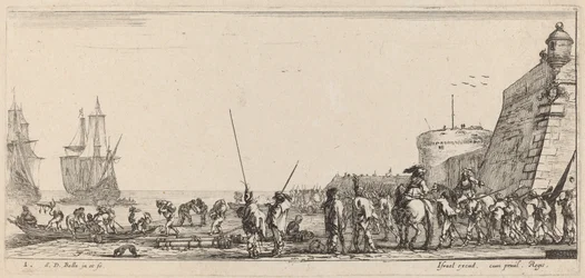 Soldaten houden toezicht op inscheping, 1644