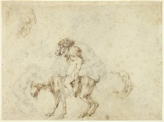 Studie voor Satyrfamilie die wandelt (recto); Schetsen van vijf decoratieve vaten (verso)