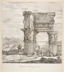 De Tempel van Vespasianus en het Romeinse Forum, uit Zes grote uitzichten, vier van Rome, en twee andere