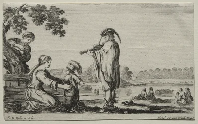 Verschillende Figuren en Landschappen: Een Vioolspeler