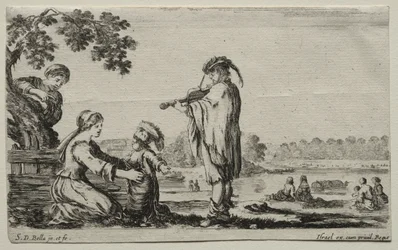 Verschillende figuren en landschappen: Een violist, 1649