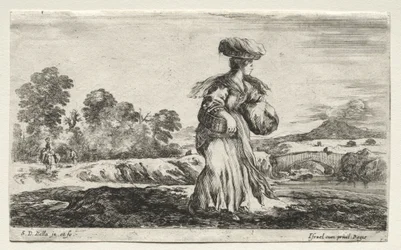 Verschillende Figuren en Landschappen: Boerin met een Mand op haar Hoofd