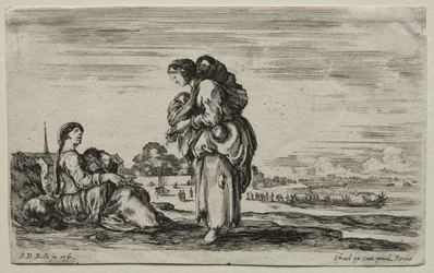 Diverse figuren en landschappen: twee moeders in gesprek, 1649