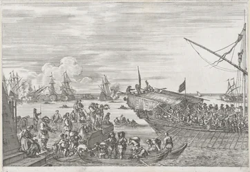 Vertrek van een galeischip in de haven van Livorno