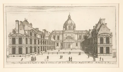 Aanzicht en perspectief van de kapel en het huis van de Sorbonne