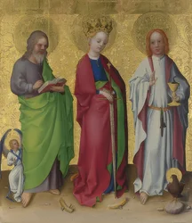 De heiligen Mattheüs, Catharina van Alexandrië en Johannes de Evangelist. Rond 1450