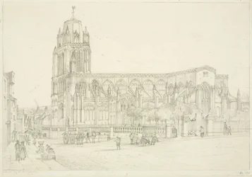 Zuidaanzicht van de St. Mary Redcliffe-kerk, ca. 1835