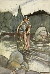 Ferdia valt door de Hand van Cuchulain, illustratie uit 