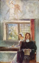 John Milton dicteert Paradise Lost aan zijn dochter