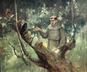 Sint Franciscus predikt tot de vogels, illustratie uit 