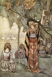Ze maakten een kampement en de zwanen zongen voor hen, illustratie uit 