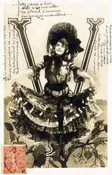 V: Mariette Sully, Belgische sopraan uit de Belle Epoque - Theaters: Bouffes Parisiens, Menus Plaisirs, Gaite, Parijs - Alfabet in ansichtkaart