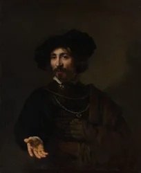 Man met een stalen gorget