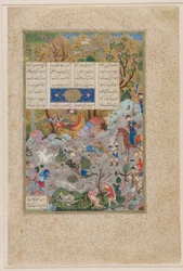 Hushang verslaat de zwarte div, uit de Shahnama van Sjah Tahmasp