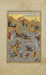 Slag tussen Alexander en Darius, Folio uit een Khamsa Quintet, A.H. 931 A.D. 1524-25