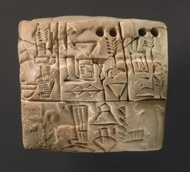 Spijkerschrifttablet met rekeningen van gerstverdeling, ca. 3000 v.Chr.