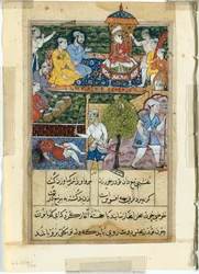 Pagina uit Verhalen van een Papegaai Tuti-nama: Achtste nacht: De jonge prins wordt gekroond, 1558-1560