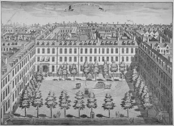 Vogelperspectief van Devonshire Square, City of London, 1740