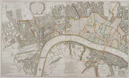 Kaart van Westminster, de Stad Londen, Southwark en omliggende gebieden, 1739