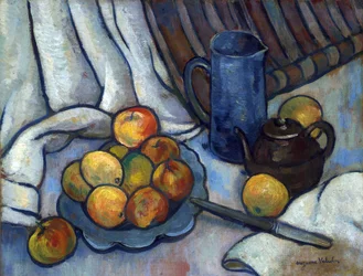Appels, theepot en kruik