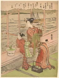 Dubbelbloemige Kers: Motoura van de Minami Yamasakiya, uit de serie "Schoonheden van de Drijvende Wereld Vergeleken met Bloemen"