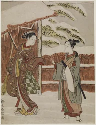 Mitate van een scène uit het Kabuki-stuk Vrouwenversie van Ptted Trees, c. 1768