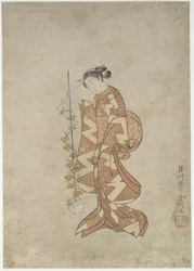Moderne voorstelling van de dichteres Kaga no Chiyo