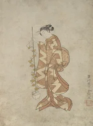 Moderne weergave van de dichteres Kaga no Chiyo, ca. 1765