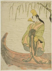 Shirabyoshi-danseres staand in Asazuma-boot