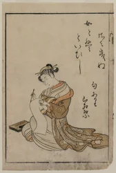 De Courtisane Schrijvend uit een Boek uit de serie Een Verzameling Mooie Vrouwen van de Yoshiwara