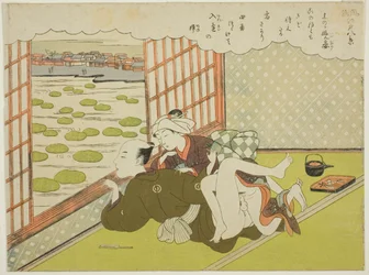 De Avondmeesteres in Ueno (Ueno no bansho), uit de serie "Acht Modieuze Uitzichten van Edo (Furyu Edo hakkei)"