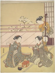 Jonge vrouwen die kitsune-ken spelen (vossenspel)