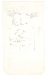 Groep met twee figuren. Studieblad naar reliëfs in Borobudur, Java.