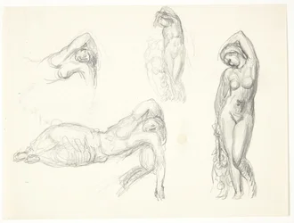 Studieblad met vier schetsen voor de figuren 