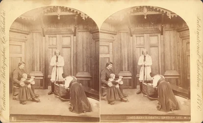 Dood van een baby, Zweedse sectie, uit Tentoonstelling titel: Scènes uit het huiselijk leven van de Zweden, Tentoonstelling #na, Hoofdgebouw, 1876