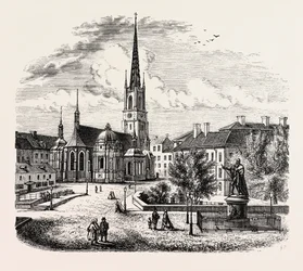 De Riddarholmenkerk, Riddarholmskyrka, Stockholm, Zweden (gravure)