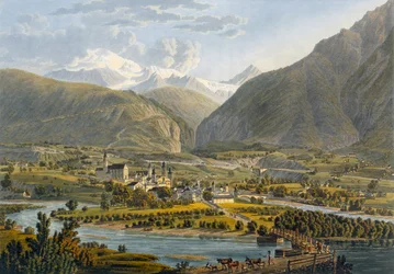 Brig op de Rhône, Berner Alpen, Zwitserland, uit Voyage Pittoresque de Geneve a Milan, 1819
