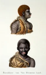 Inboorlingen van Van Diemensland, d.w.z. Tasmanië, uit Etnologische studie van verschillende raciale typen van verschillende continenten, door C.I. Brodtmann, 1824